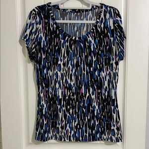Scoop Neck Printed Women's Top - Black, Blue & Purple underarm to underarm 19”